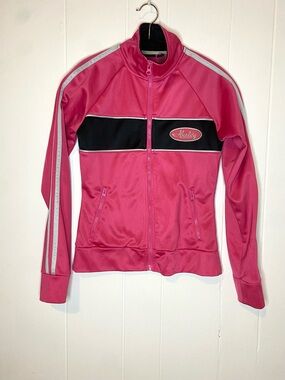 Hurley Pink and Black Women's Track Jacket with Silver Stripes